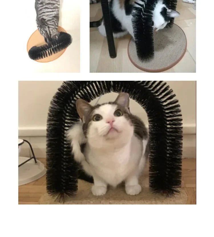 Arco Masajeador y Cepillo Interactivo para Gatos con Rascador