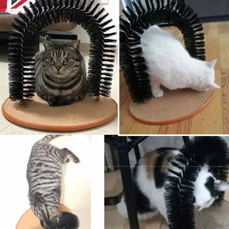 Arco Masajeador y Cepillo Interactivo para Gatos con Rascador
