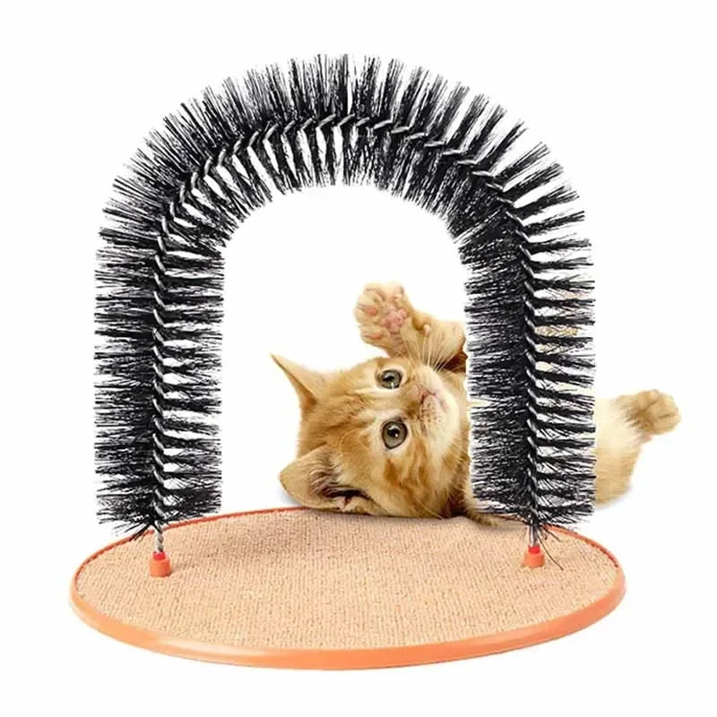 Arco Masajeador y Cepillo Interactivo para Gatos con Rascador